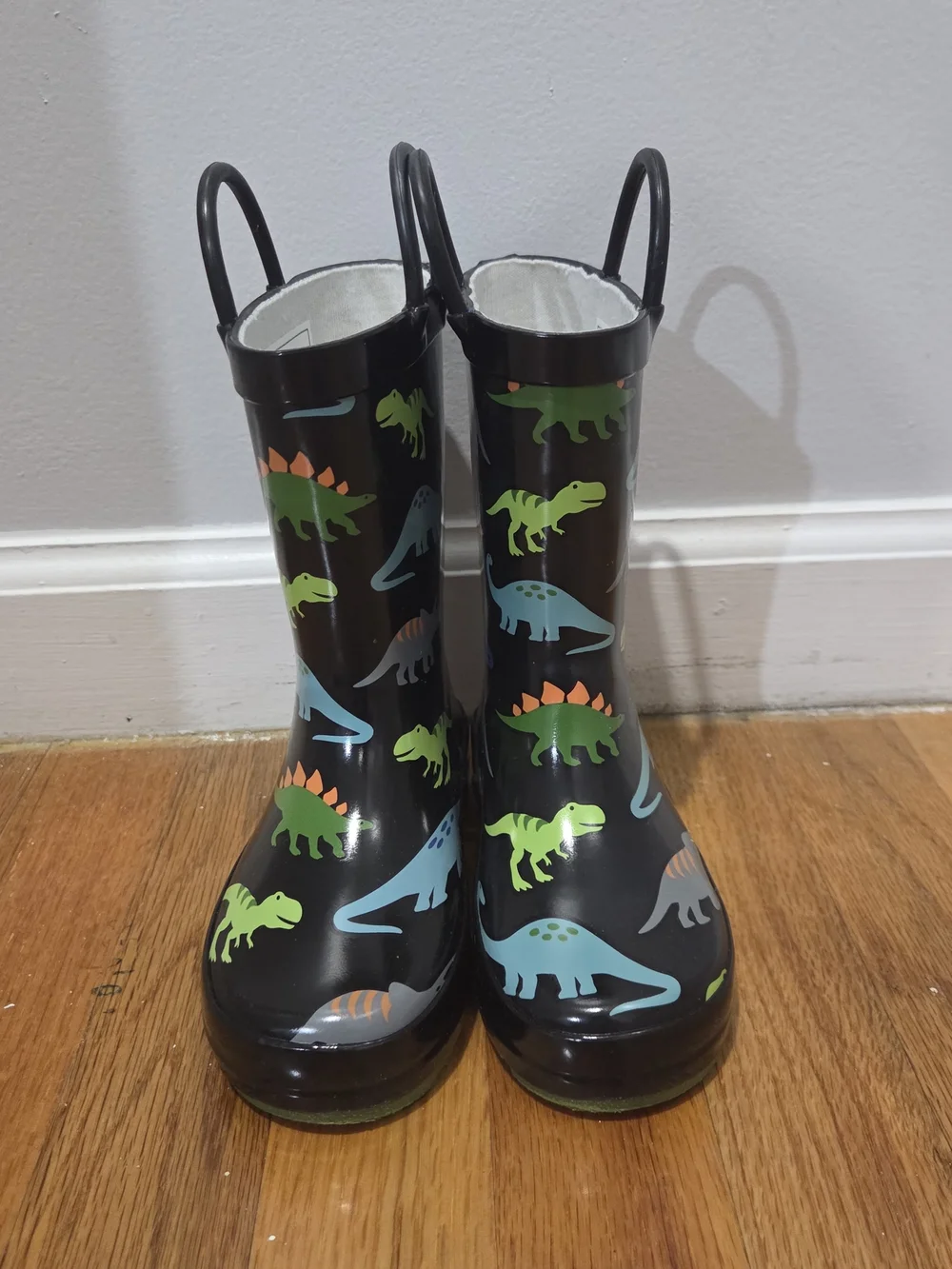 Hudson Baby Kids Boys Black Rain Boots with Multicolored Dinosaur Print 9T